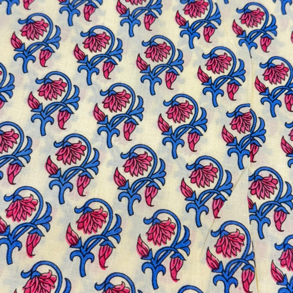 Hand Block Rose Indigo