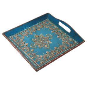 Blue Mehndi Art Wooden Tray