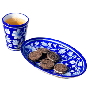 Blue Pottery Oval Tray & Mug