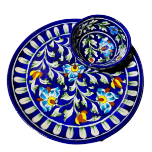 Blue Pottery Plate & Bowl