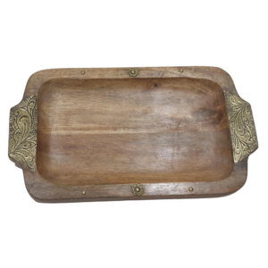 Brass Leaf Wooden Tray