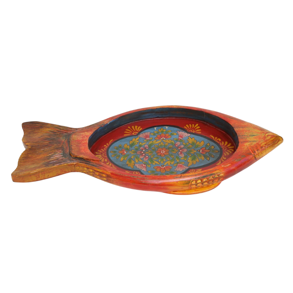 Floral Fish Shaped Wooden Tray