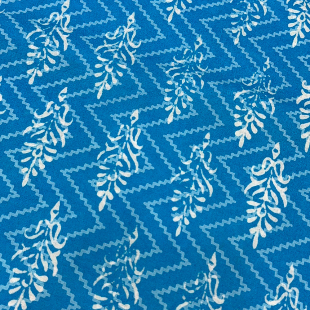 Hand Block Electric Blue Foliage