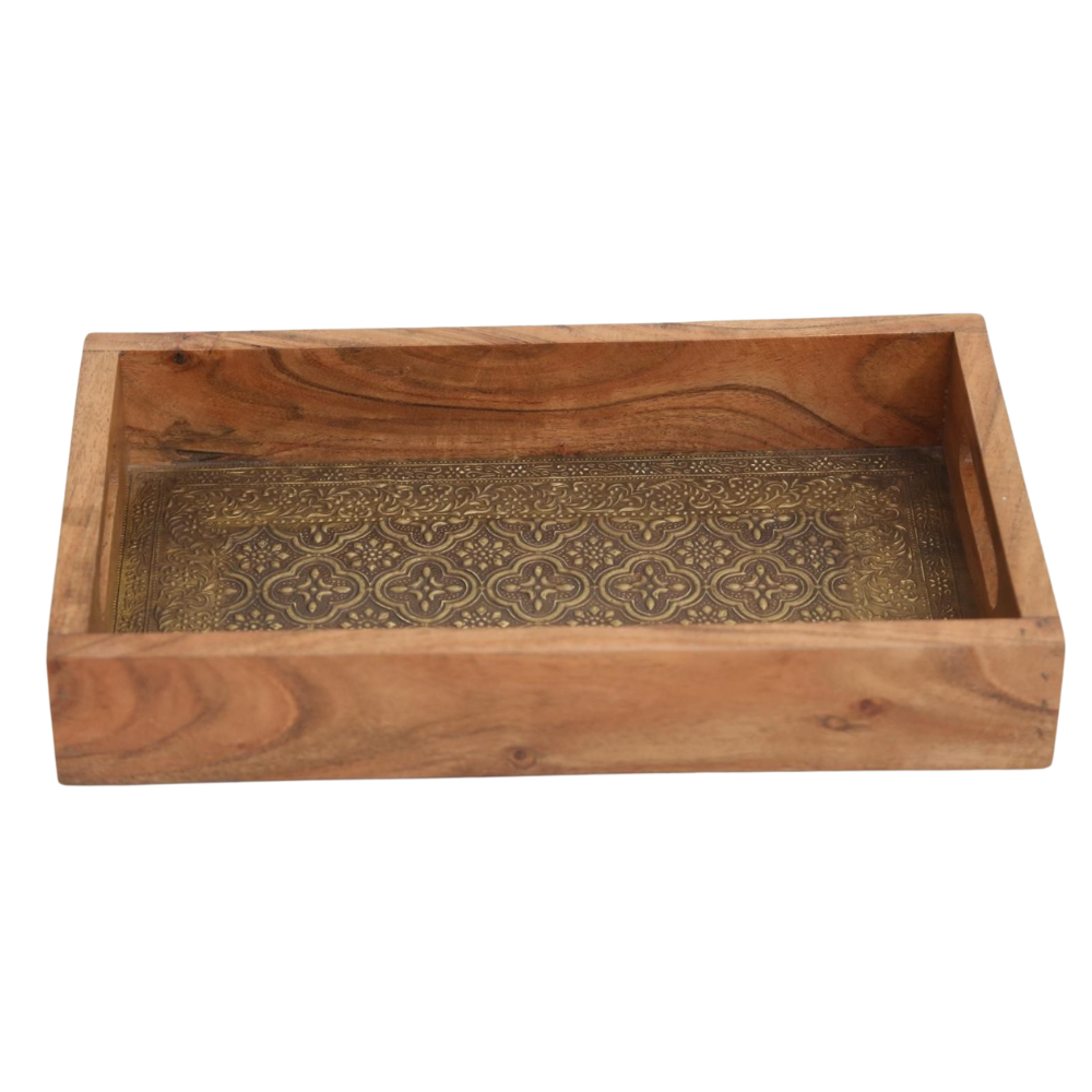 Regal Brass Inlay Wooden Tray